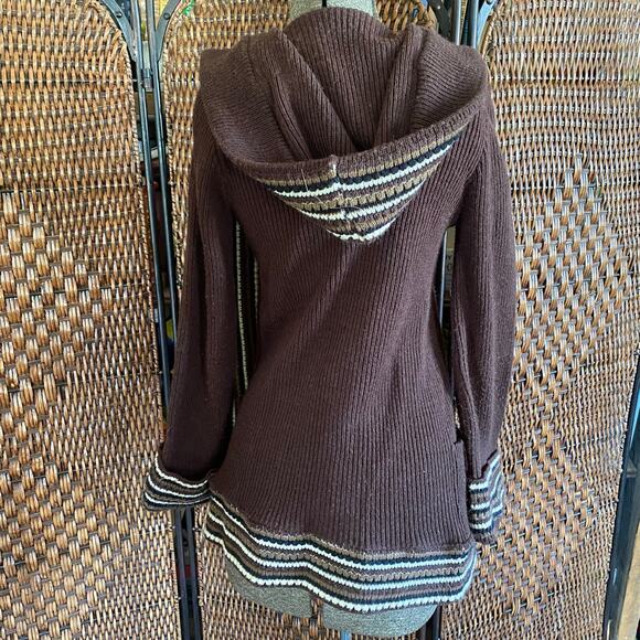 One Size//Vintage 70s Brown Hooded Cardigan Sweater - Picture 2 of 4